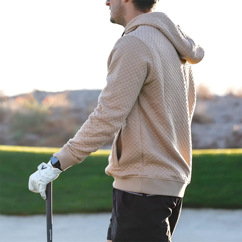 Custom Quilted Men’s Golf Hoodie with Ribbed Cuffs and Hem