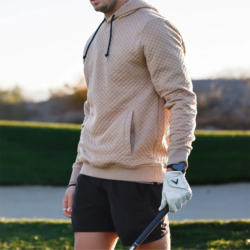 Custom Quilted Men’s Golf Hoodie with Ribbed Cuffs and Hem