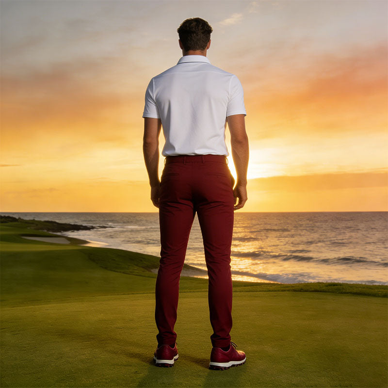 Custom Red Golf Pants with Lightweight Stretch Tapered Fit for Men