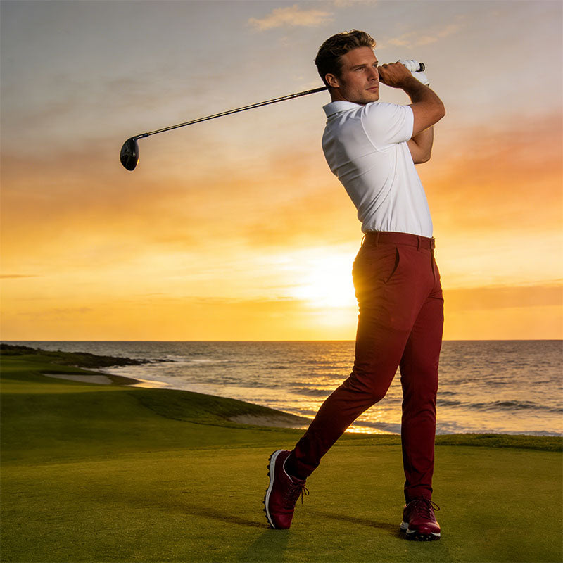 Custom Red Golf Pants with Lightweight Stretch Tapered Fit for Men