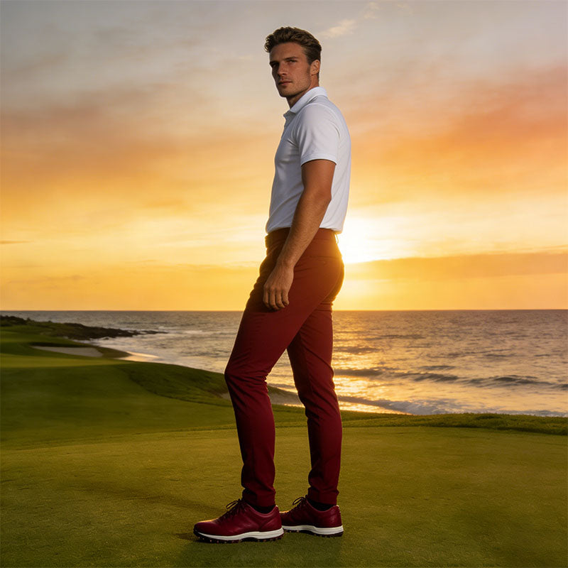 Custom Red Golf Pants with Lightweight Stretch Tapered Fit for Men