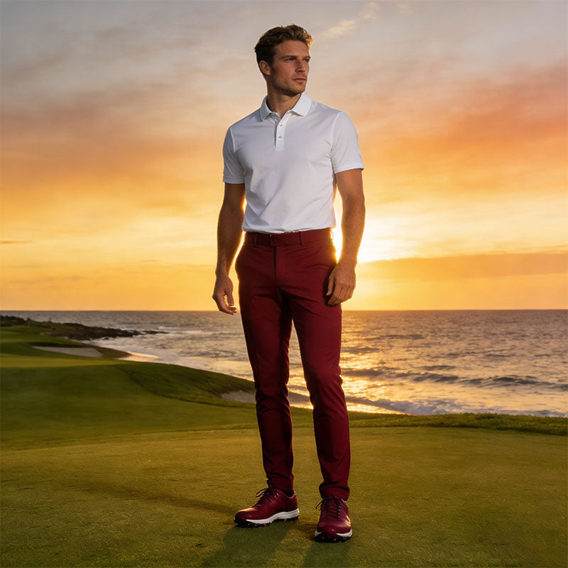 Custom Red Golf Pants with Lightweight Stretch Tapered Fit for Men