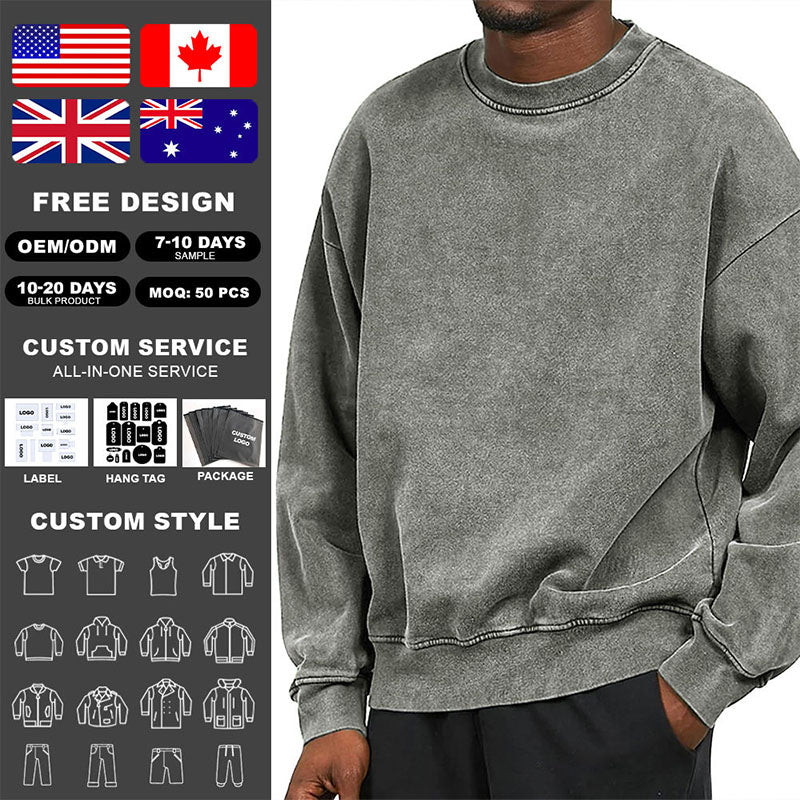 Custom Retro Crewneck Sweatshirt with Vintage Washed Finish