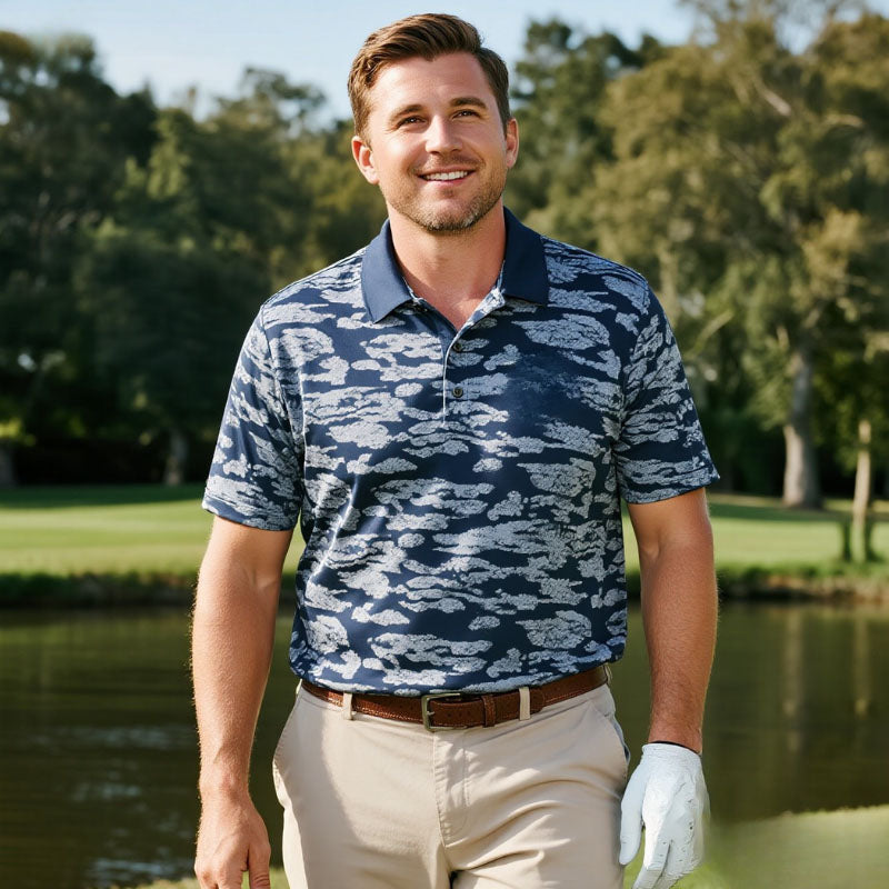 Custom Vintage Golf Polo with Floral Print and Contrast Collar