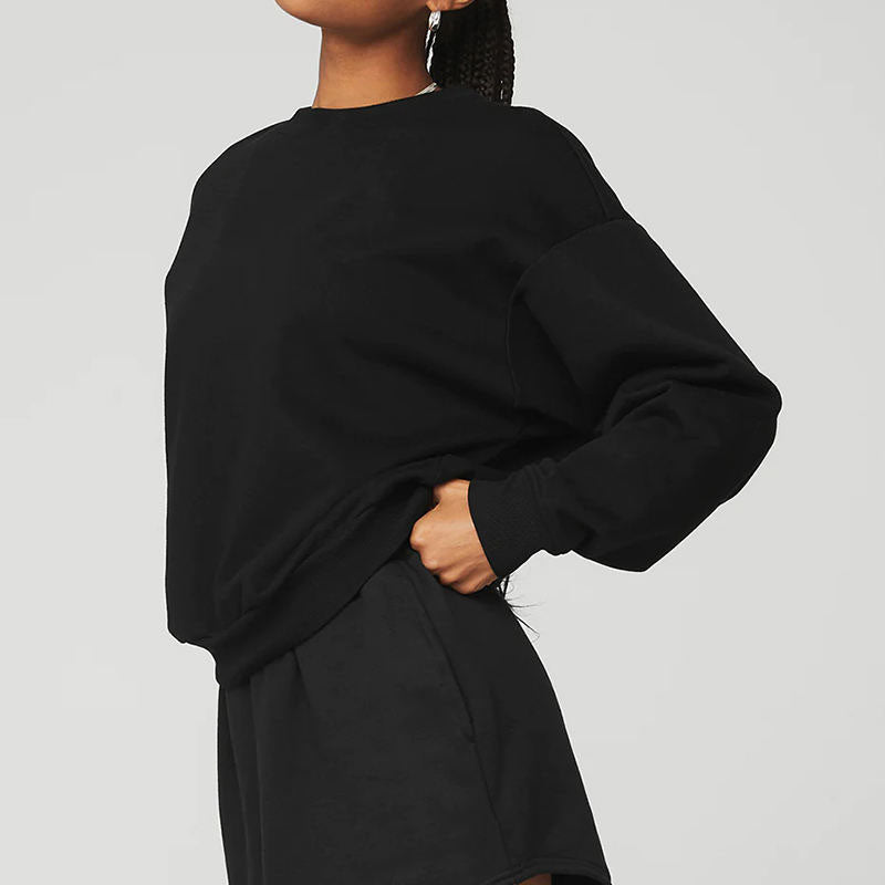 Custom Women Crewneck Sweatshirt in Grey Cotton Terry Drop Shoulder
