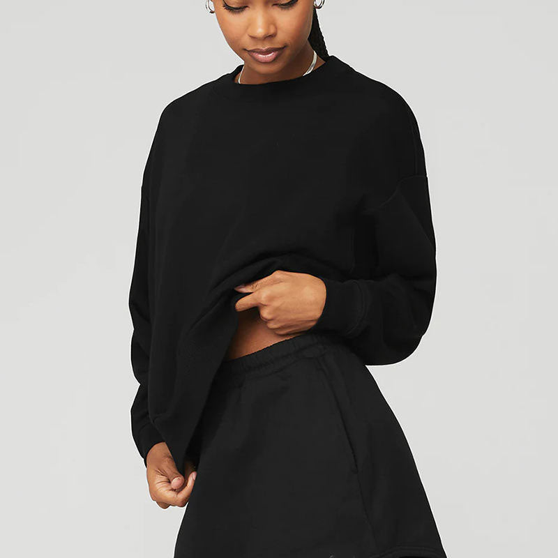 Custom Women Crewneck Sweatshirt in Grey Cotton Terry Drop Shoulder