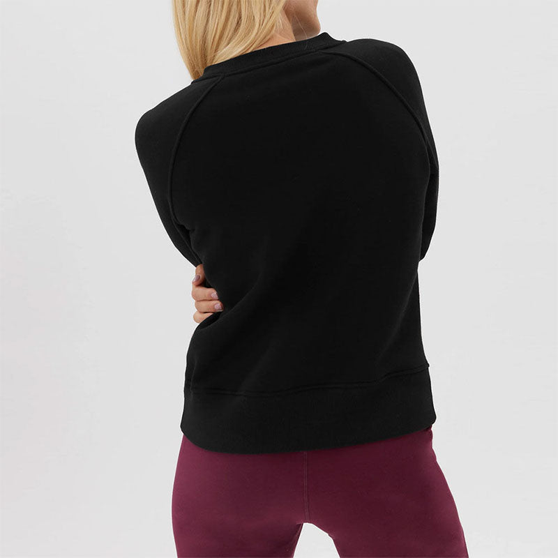 Custom Women’s Crewneck Sweatshirt with Side Pockets in Solid Black
