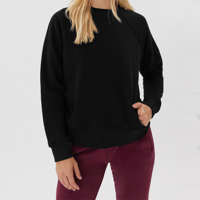 Custom Women’s Crewneck Sweatshirt with Side Pockets in Solid Black