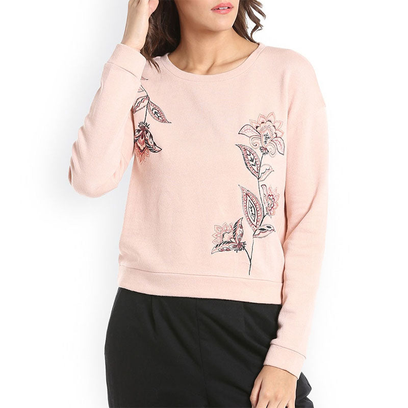Custom Women's Crewneck Sweatshirts with Floral Embroidery