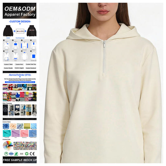 Custom Women’s Quarter-Zip Golf Hoodie in 340 GSM Cotton Blend