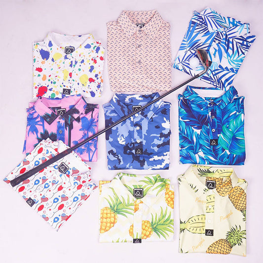 Funny Golf Polo Shirts, 180gsm Quick-Dry Stretch Jersey, All-Over Digital Print, OEM