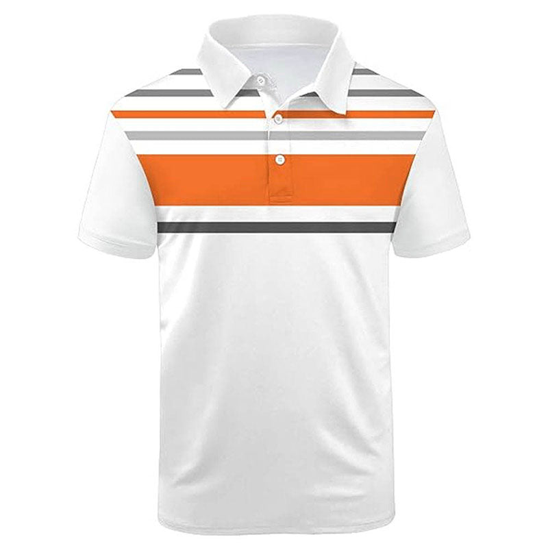 Men’s Golf Polo Shirt, 240gsm Quick-Dry Cotton/Spandex, Striped Print, OEM