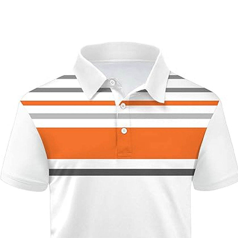 Men’s Golf Polo Shirt, 240gsm Quick-Dry Cotton/Spandex, Striped Print, OEM