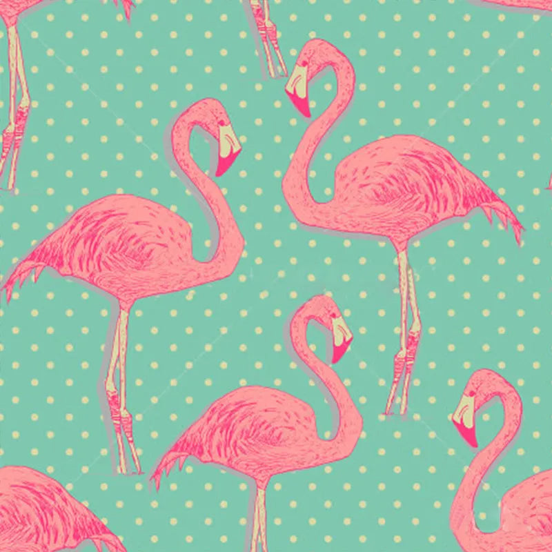 Flamingo Pattern 4 - Green Background Vintage Flamingo Print with Polka Dots