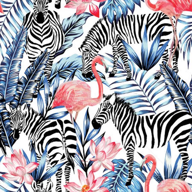 Flamingo Pattern 3 - Tropical Zebra & Flamingo Print with Exotic Florals