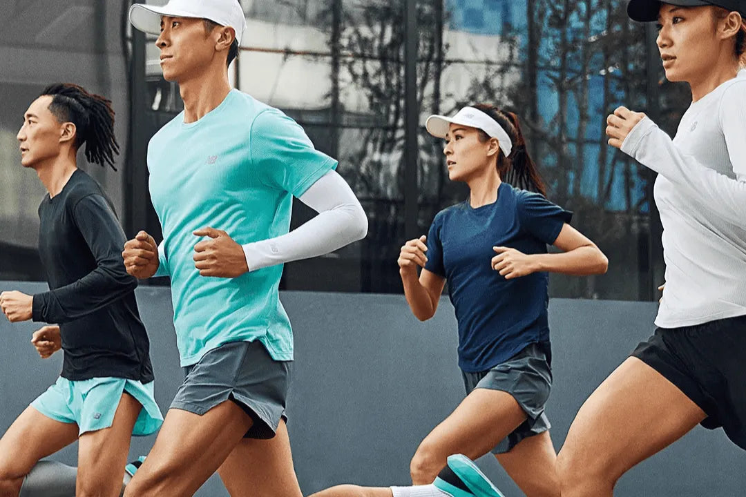 Runner in sportswear on outdoor track, wearing classic simple style made of soft sweat-absorbing fabric, looking comfortable and refreshed