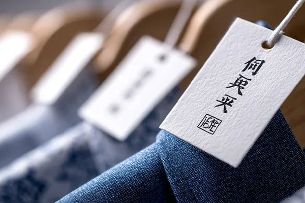 Clothes with labels are displayed on the shelves, and the labels show the brand and information of the clothes