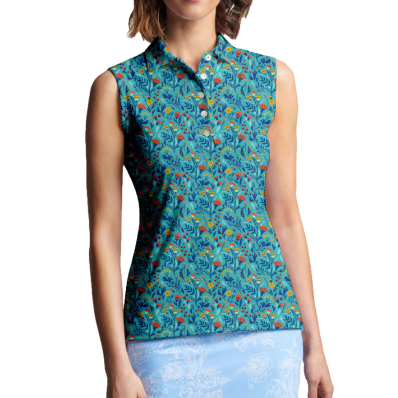 Ladies Sleeveless Golf Polo Shirts | 180gsm Poly/Spandex, Quick-Dry Floral Print, OEM