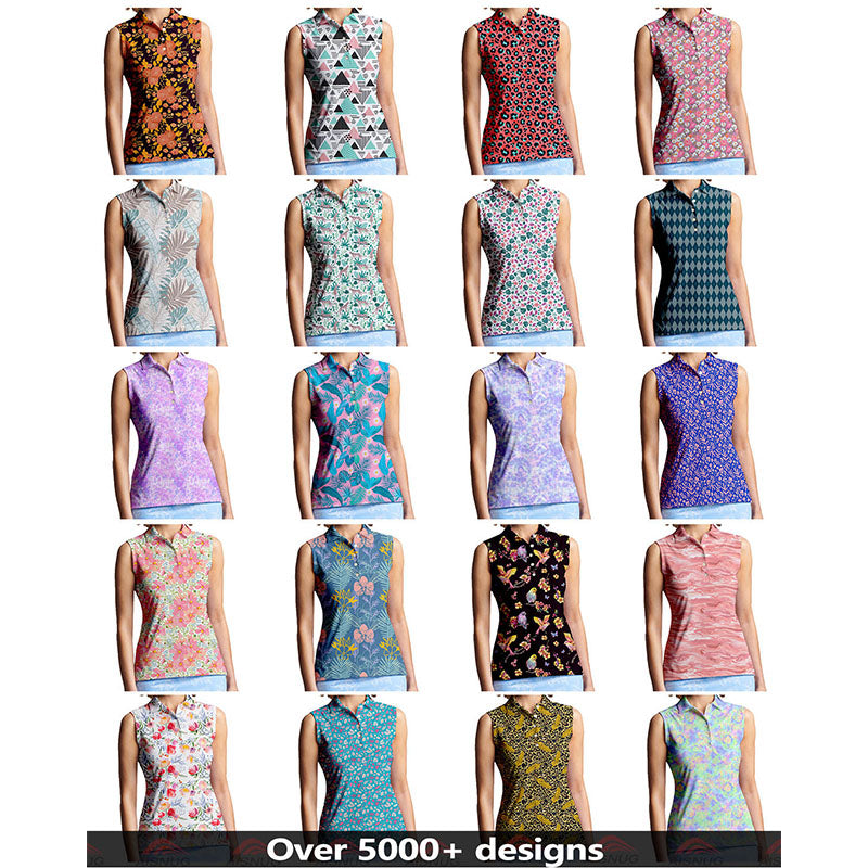 Ladies Sleeveless Golf Polo Shirts | 180gsm Poly/Spandex, Quick-Dry Floral Print, OEM
