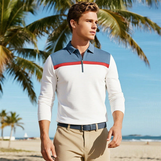 Long Sleeve Men’s Golf Polo, 160gsm Quick-Dry Piqué Cotton Knit, OEM