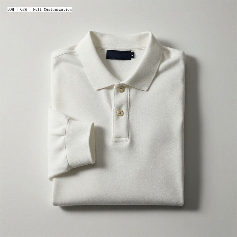 Long Sleeve Men’s Golf Polo, 160gsm Quick-Dry Piqué Cotton Knit, OEM