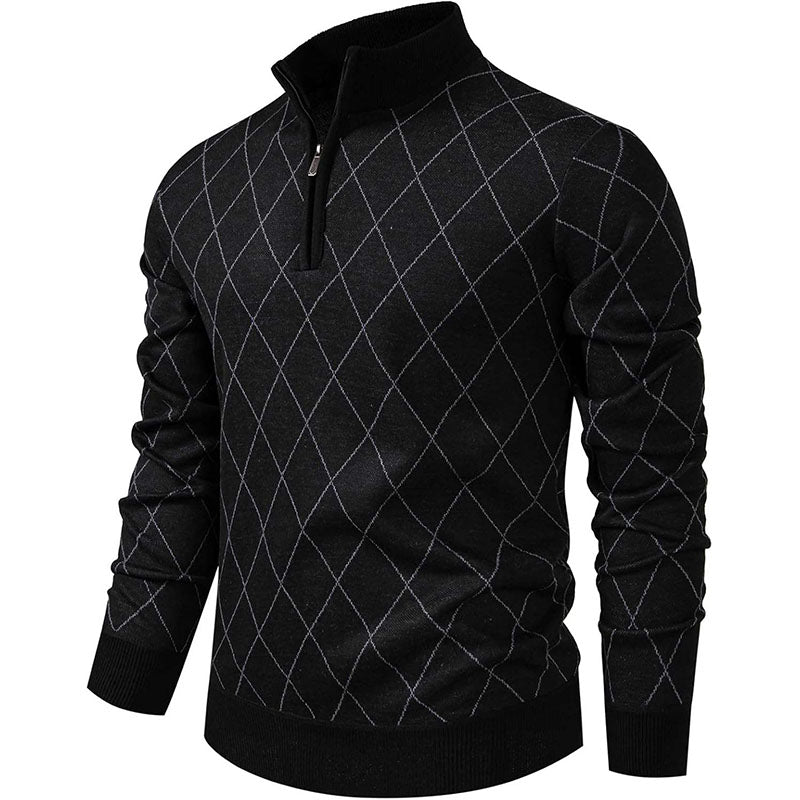 Men’s 1/4 Zip Lightweight Pullover Soft Knit Diamond Pattern Sweater