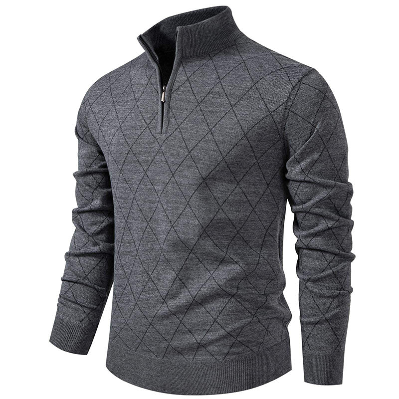 Men’s 1/4 Zip Lightweight Pullover Soft Knit Diamond Pattern Sweater