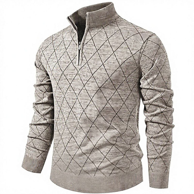 Men’s 1/4 Zip Lightweight Pullover Soft Knit Diamond Pattern Sweater