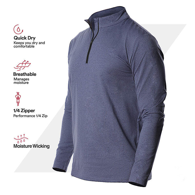 Men’s 1/4 Zip Pullover Quick-Dry 180GSM Polyester Slim Fit Top