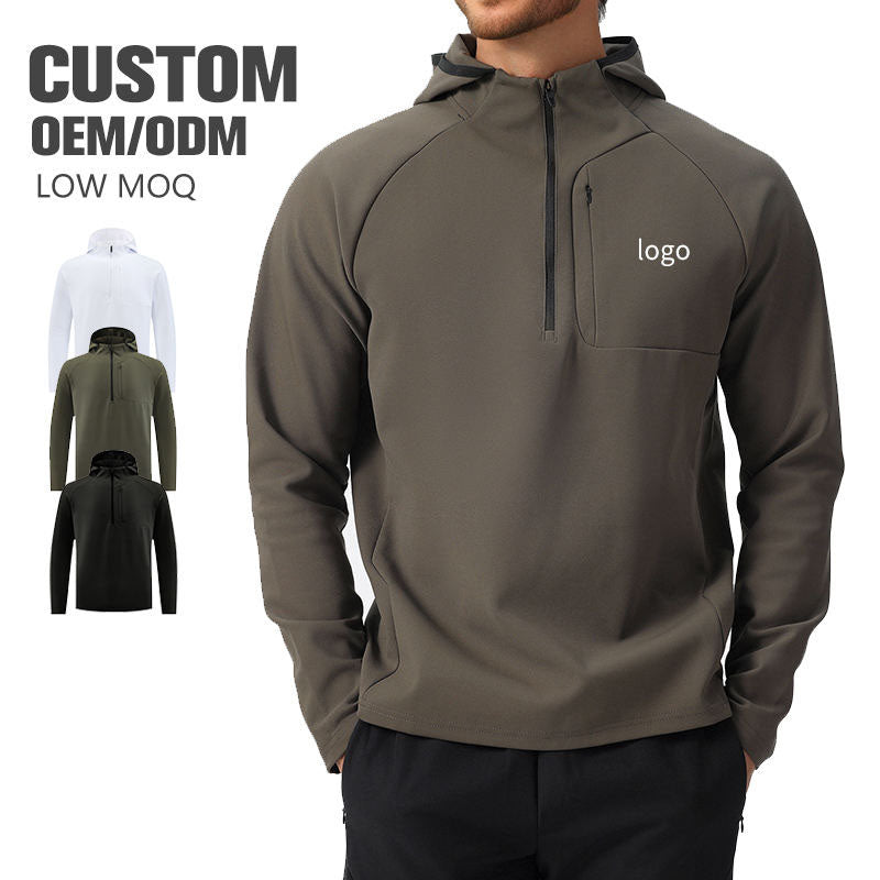 Men’s 1/4 Zip Windbreaker Pullover Hooded Woven Windproof Top