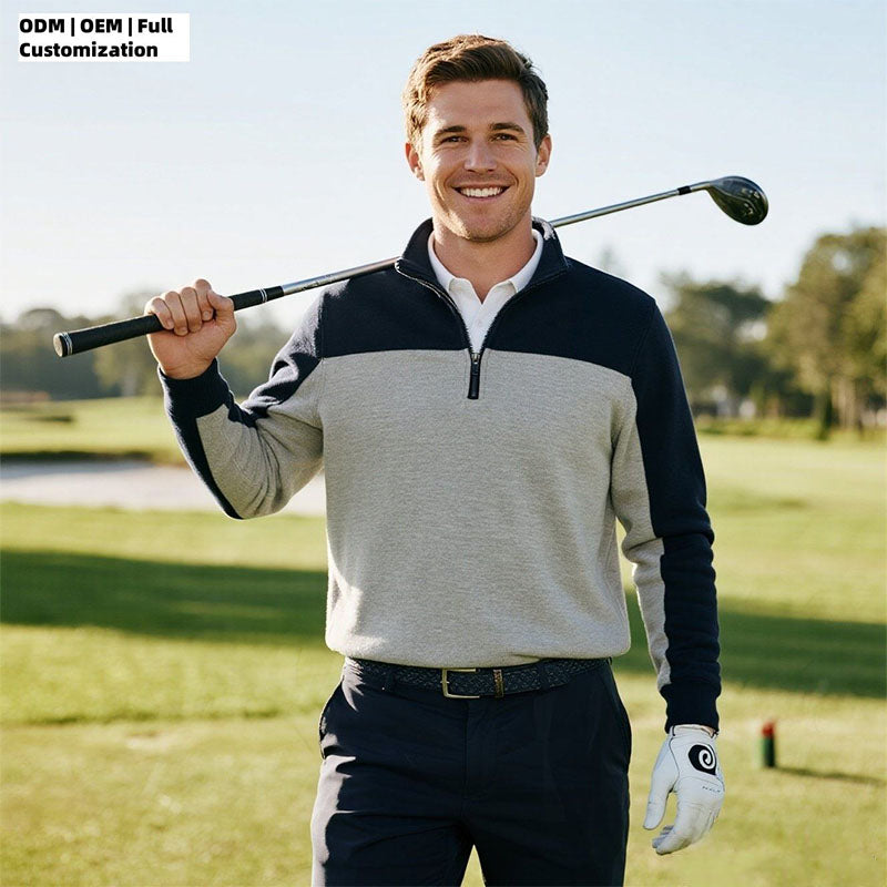 Men’s 1/4 Zip Pullover Cotton Blend Color Block Relaxed Golf Layer