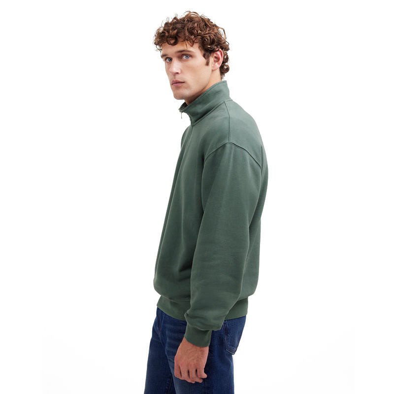 Men’s Green 1/4 Zip Pullover Oversized Cotton Fleece Sweatshirt