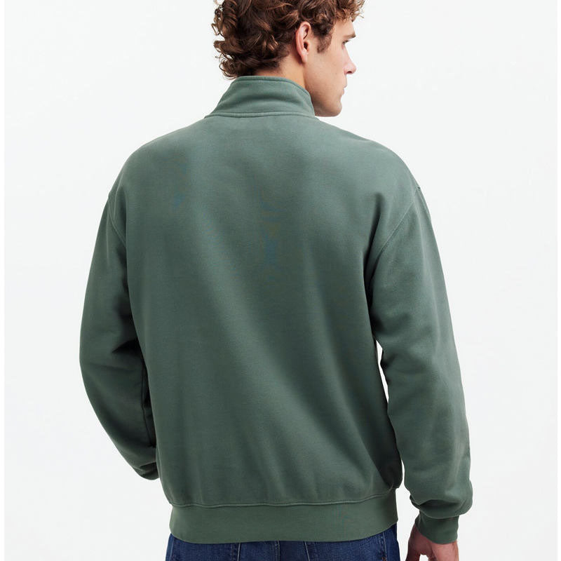 Men’s Green 1/4 Zip Pullover Oversized Cotton Fleece Sweatshirt