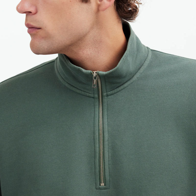 Men’s Green 1/4 Zip Pullover Oversized Cotton Fleece Sweatshirt