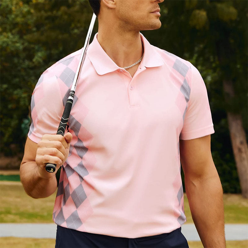 Mens Pink Golf Polo Shirts | 180gsm Poly/Spandex Jersey, Quick-Dry, Anti-Wrinkle, OEM
