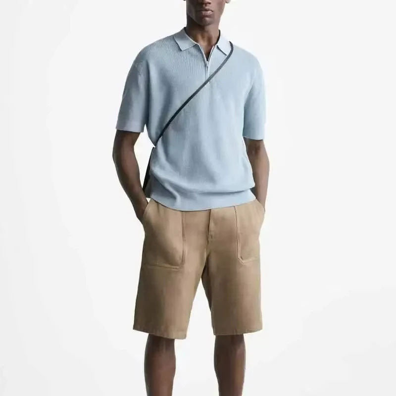 Men’s Polo 1/4 Zip Pullover Short Sleeve Cotton Knit Sweater