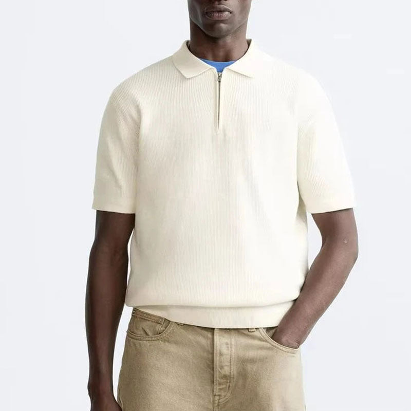 Men’s Polo 1/4 Zip Pullover Short Sleeve Cotton Knit Sweater