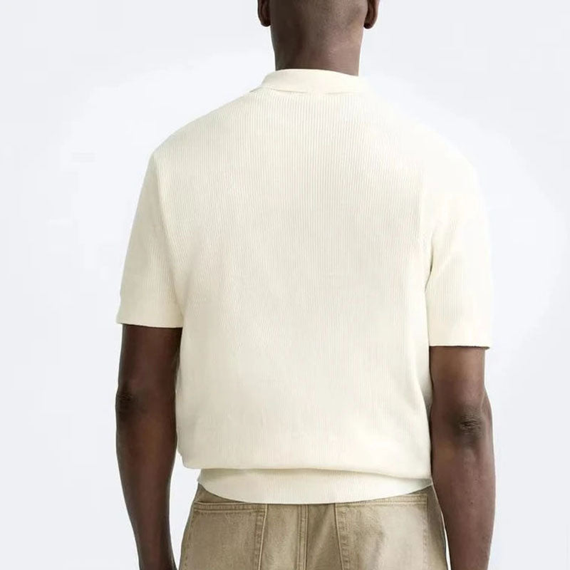Men’s Polo 1/4 Zip Pullover Short Sleeve Cotton Knit Sweater
