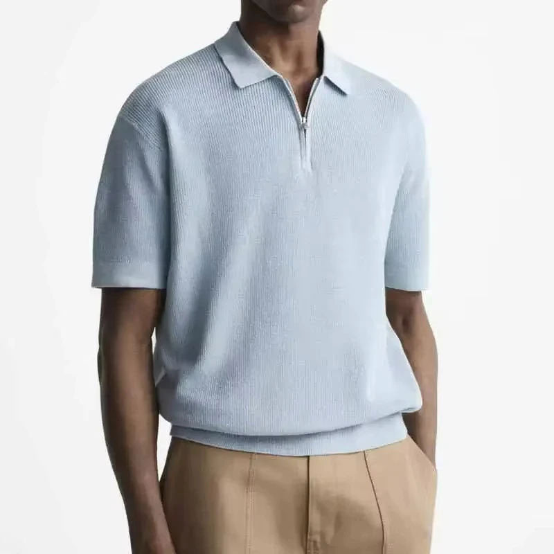 Men’s Polo 1/4 Zip Pullover Short Sleeve Cotton Knit Sweater