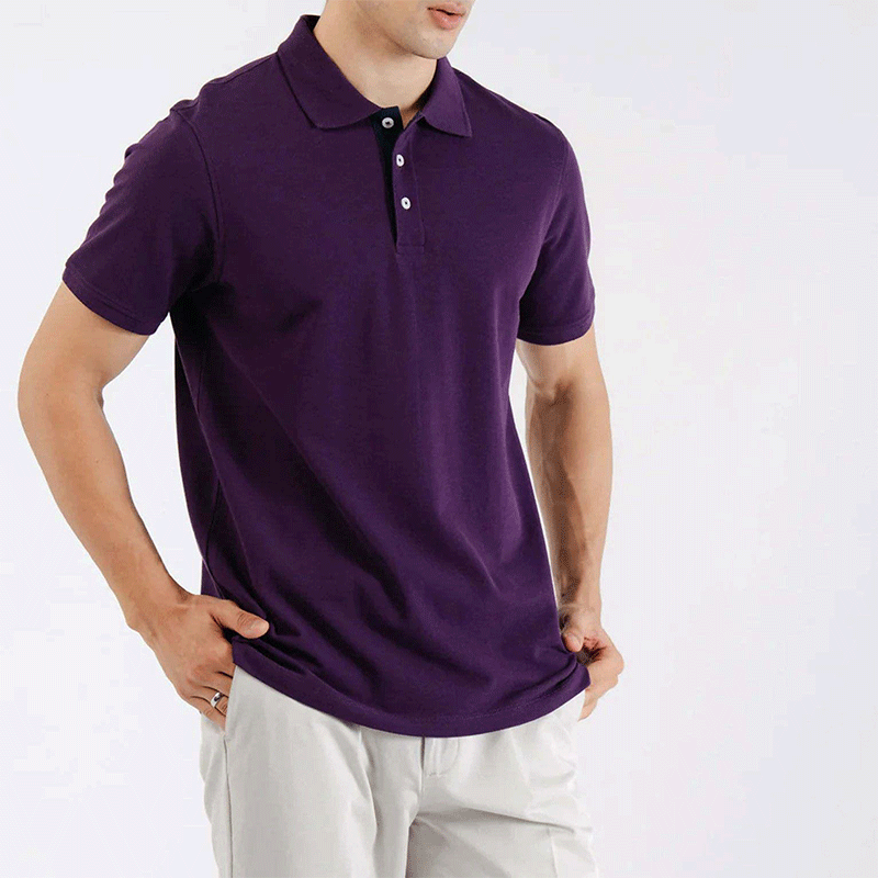 Custom Men’s Purple Short Sleeve Golf Polo in 200G Cotton Knit