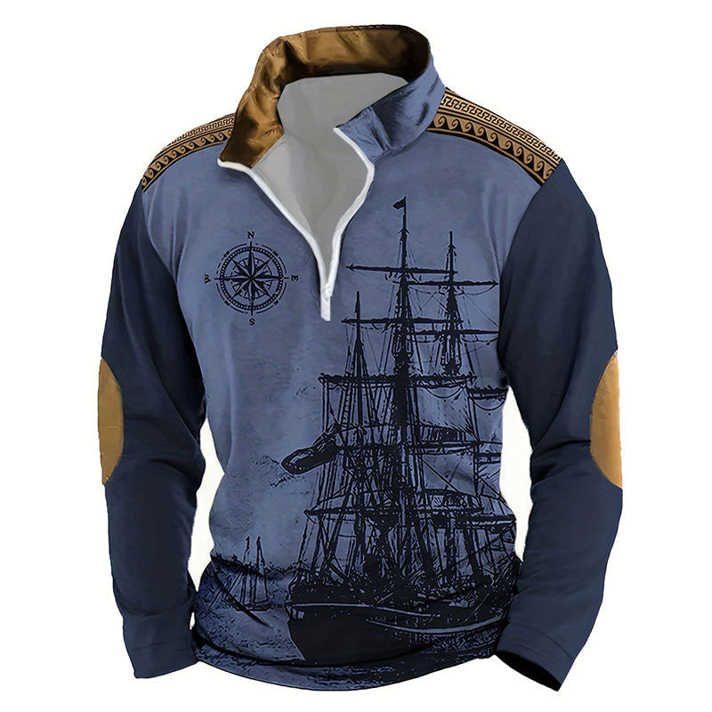 Men’s Western 1/4 Zip Pullover Vintage Graphic Regular Fit Top