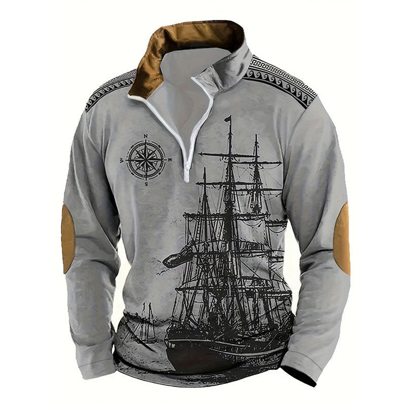 Men’s Western 1/4 Zip Pullover Vintage Graphic Regular Fit Top