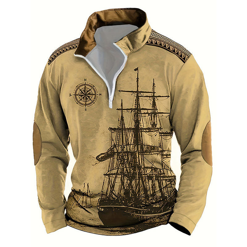 Men’s Western 1/4 Zip Pullover Vintage Graphic Regular Fit Top