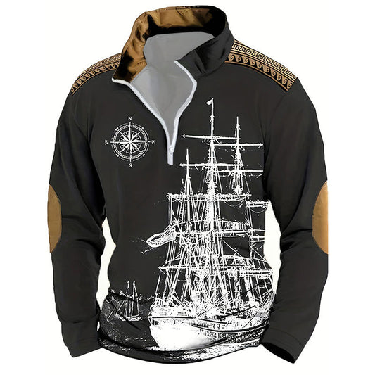 Men’s Western 1/4 Zip Pullover Vintage Graphic Regular Fit Top