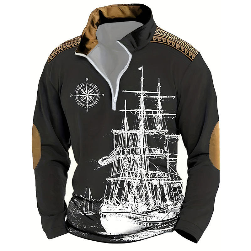 Men’s Western 1/4 Zip Pullover Vintage Graphic Regular Fit Top