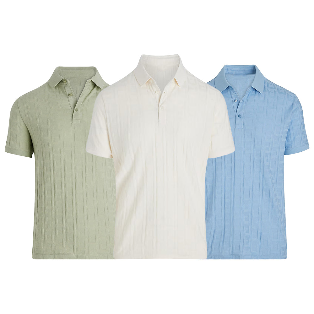 Men's Texture Jacquard Knitted Pure Color Golf Polo