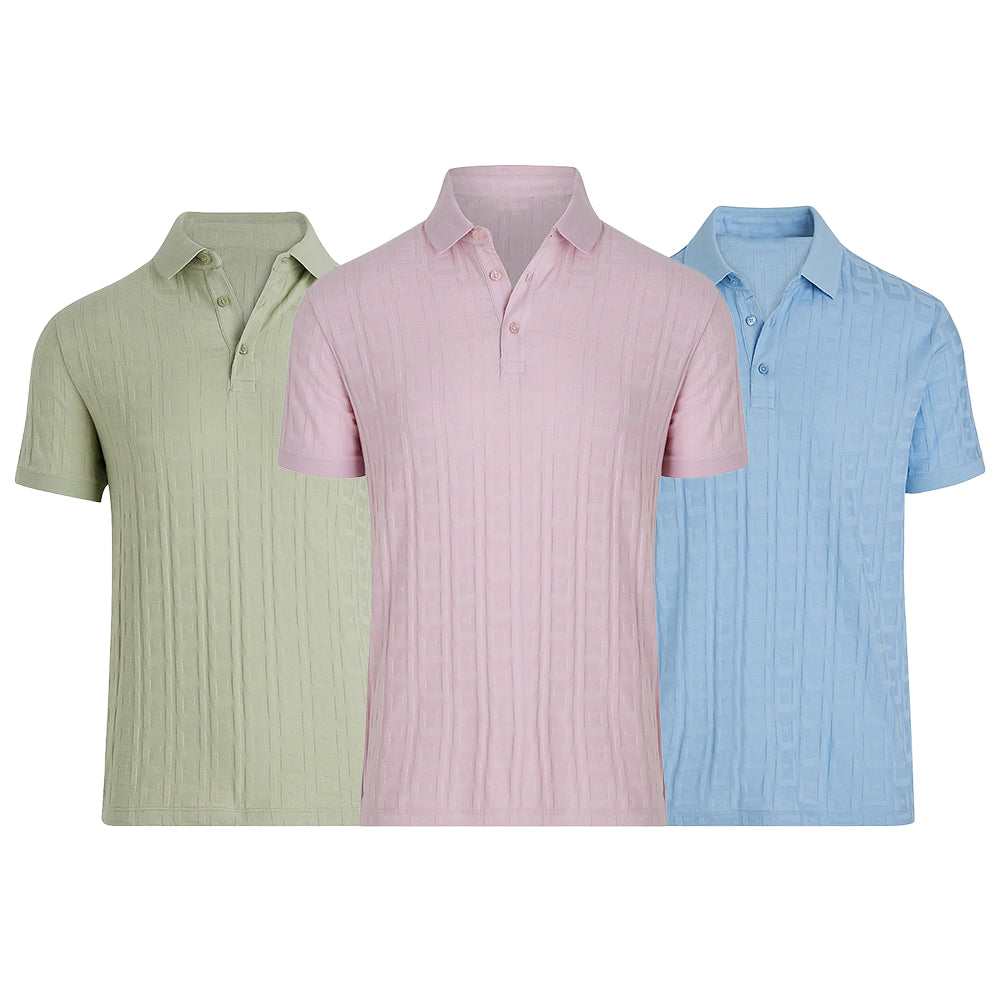 Men's Texture Jacquard Knitted Pure Color Golf Polo