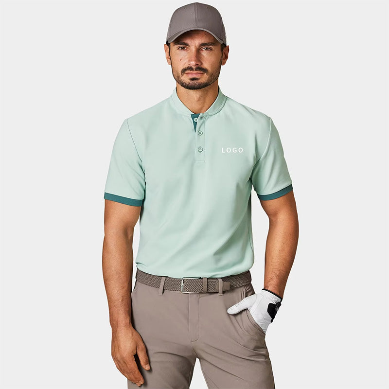 Collarless Golf Polo Shirt | Breathable Knit Poly/Cotton, Button Placket OEM