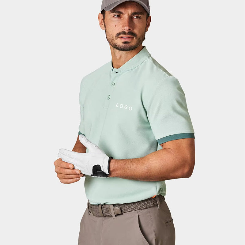 Collarless Golf Polo Shirt | Breathable Knit Poly/Cotton, Button Placket OEM