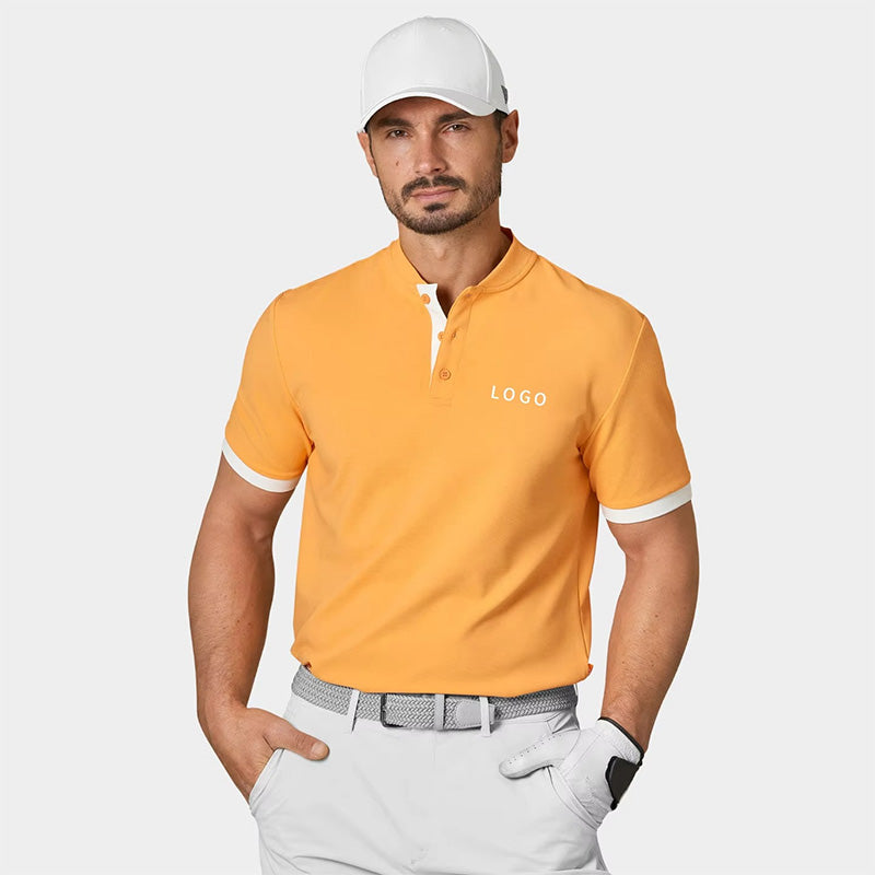 Collarless Golf Polo Shirt | Breathable Knit Poly/Cotton, Button Placket OEM